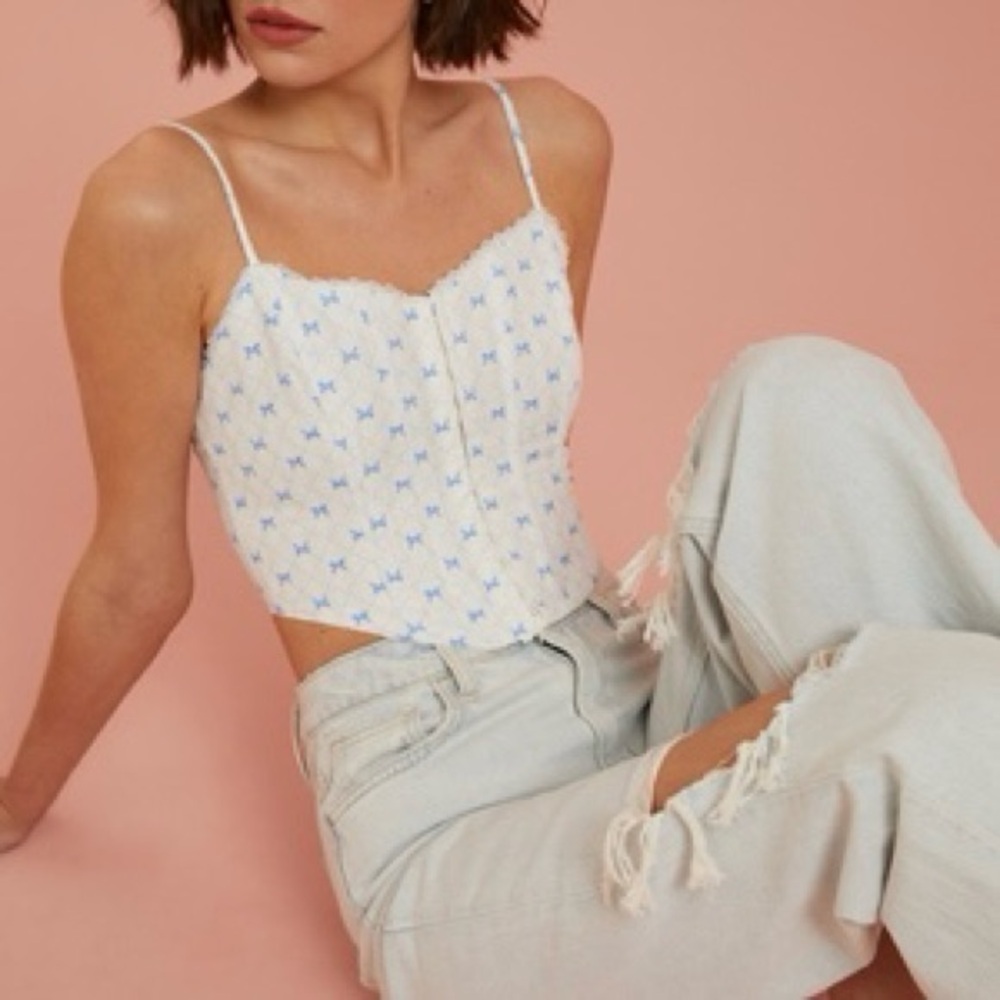 Altar’d State - Bow Printed Corset Top in White/Blue (NWT) - Size : S